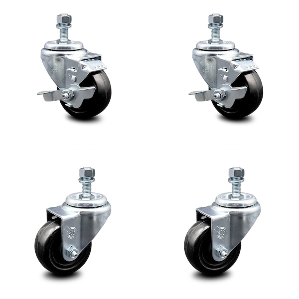 Service Caster 3 Inch Hard Rubber Wheel Swivel 1/2 Inch Threaded Stem Caster Brakes SCC, 2PK SCC-TS20S314-HRS-121315-2-TLB-2 - main